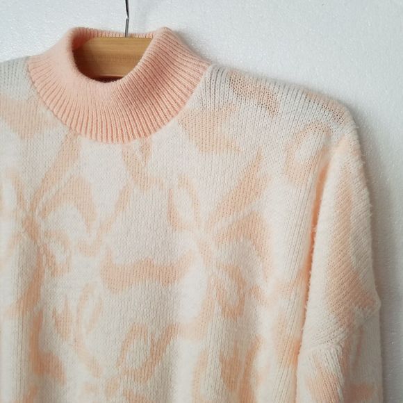 Vtg Classic Essential Womens L Pastel Floral Fluffy Sweater Peach White Enid - Picture 2 of 7